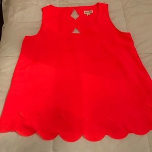Maison Jules Bright Coral Scallop-Hem Top